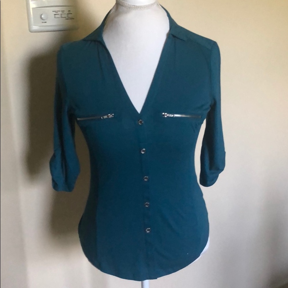 NWT Guess Slim-Fitting Teal  Dress Shirt